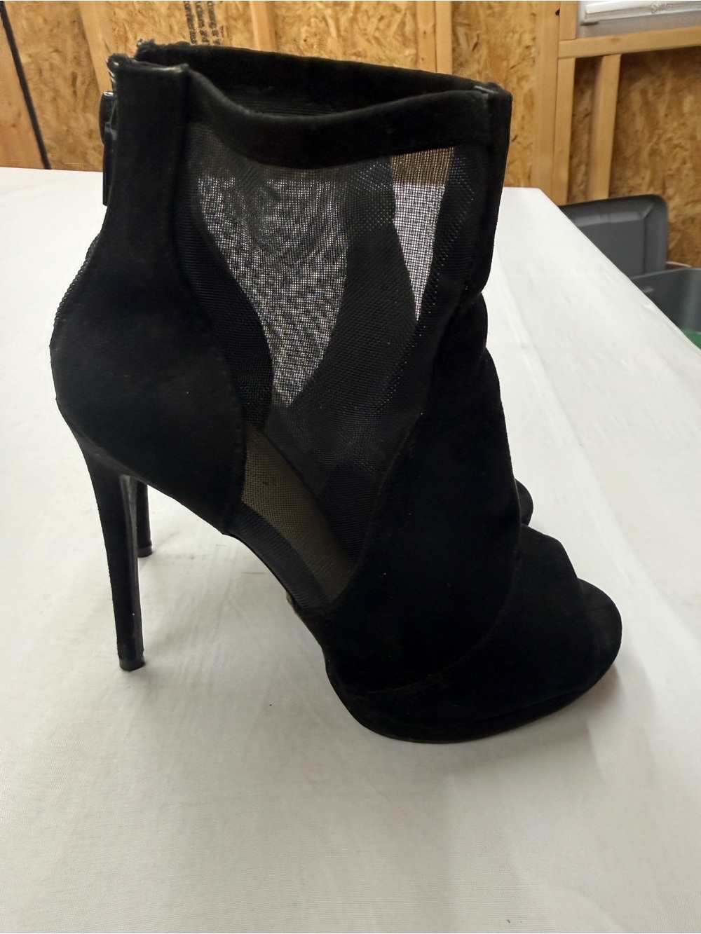 Charlotte Russe Black Mesh Peep-Toe Stiletto Booties